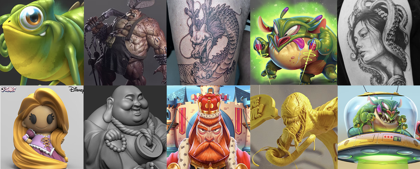 Chris Le’s collage of illustration, character sculpts, tattoos and physical collectibles